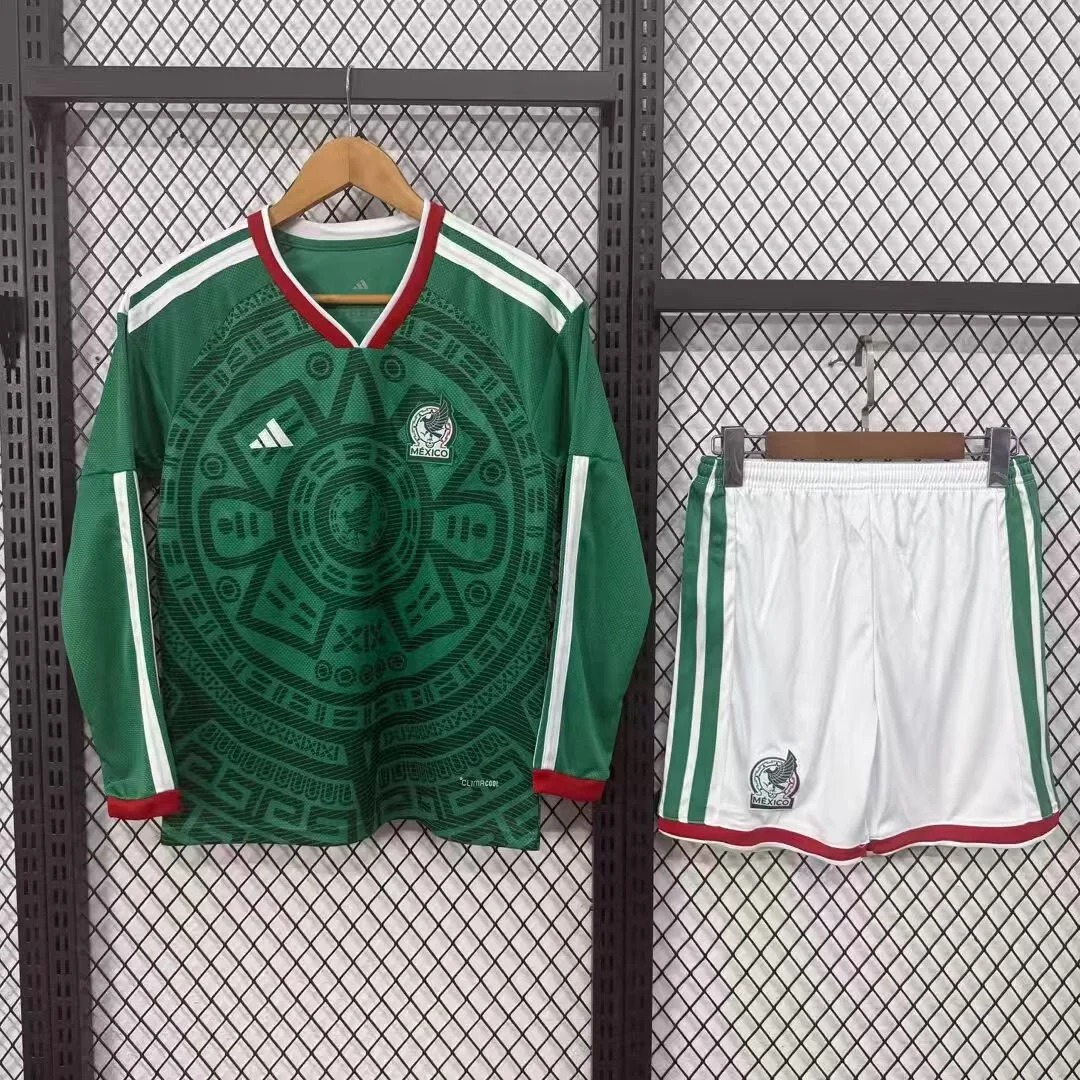 2026 Langarm Mexiko Nationalmannschaft Heim-Fußballtrikot AAA Fan-Qualität Kindergröße