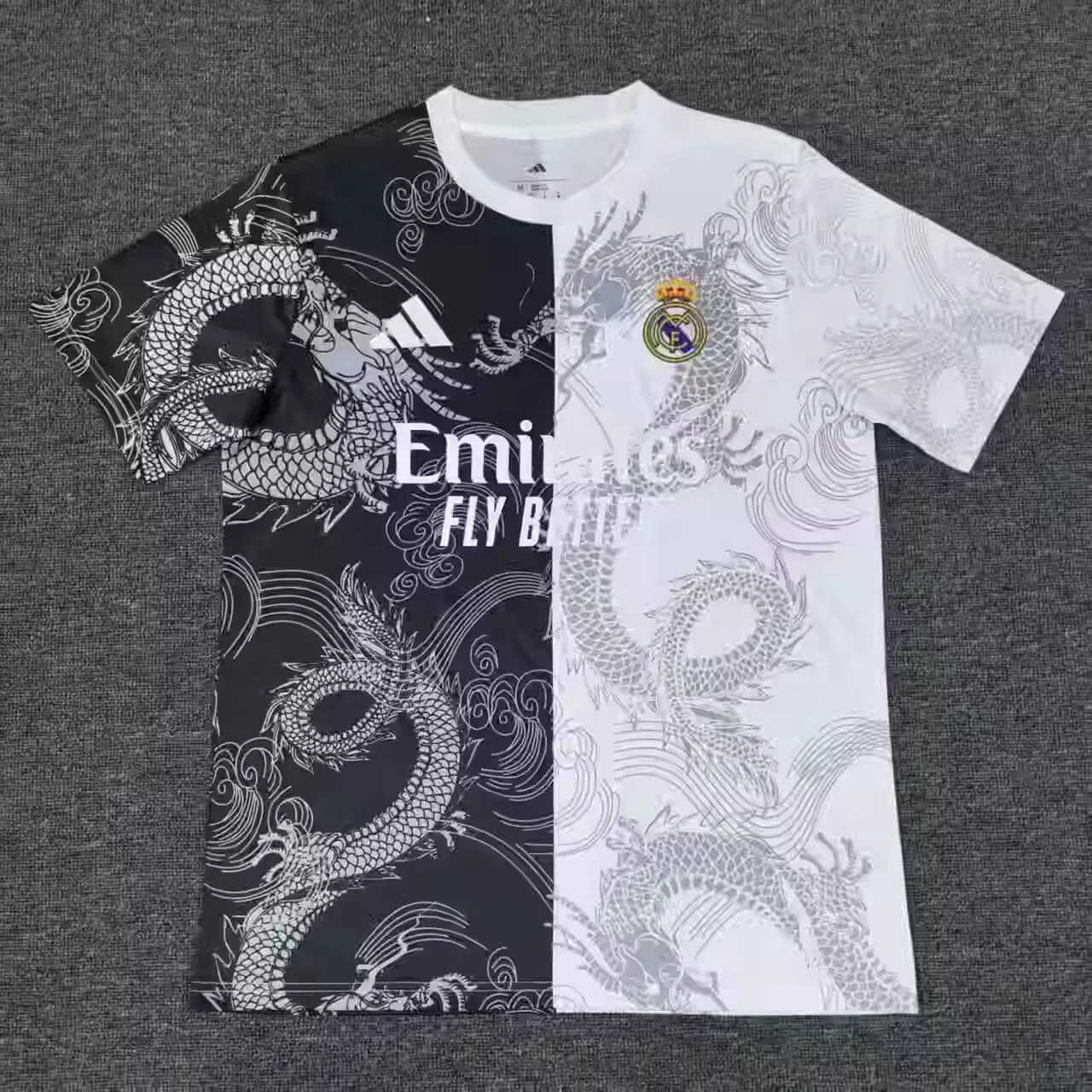 2025/2026 Real Madrid Dragon pattern Black and white Football Jersey AAA fan-grade
