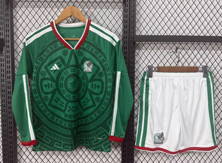 2026 Langarm Mexiko Heim Fußballtrikot Thai-Qualität Kindergröße