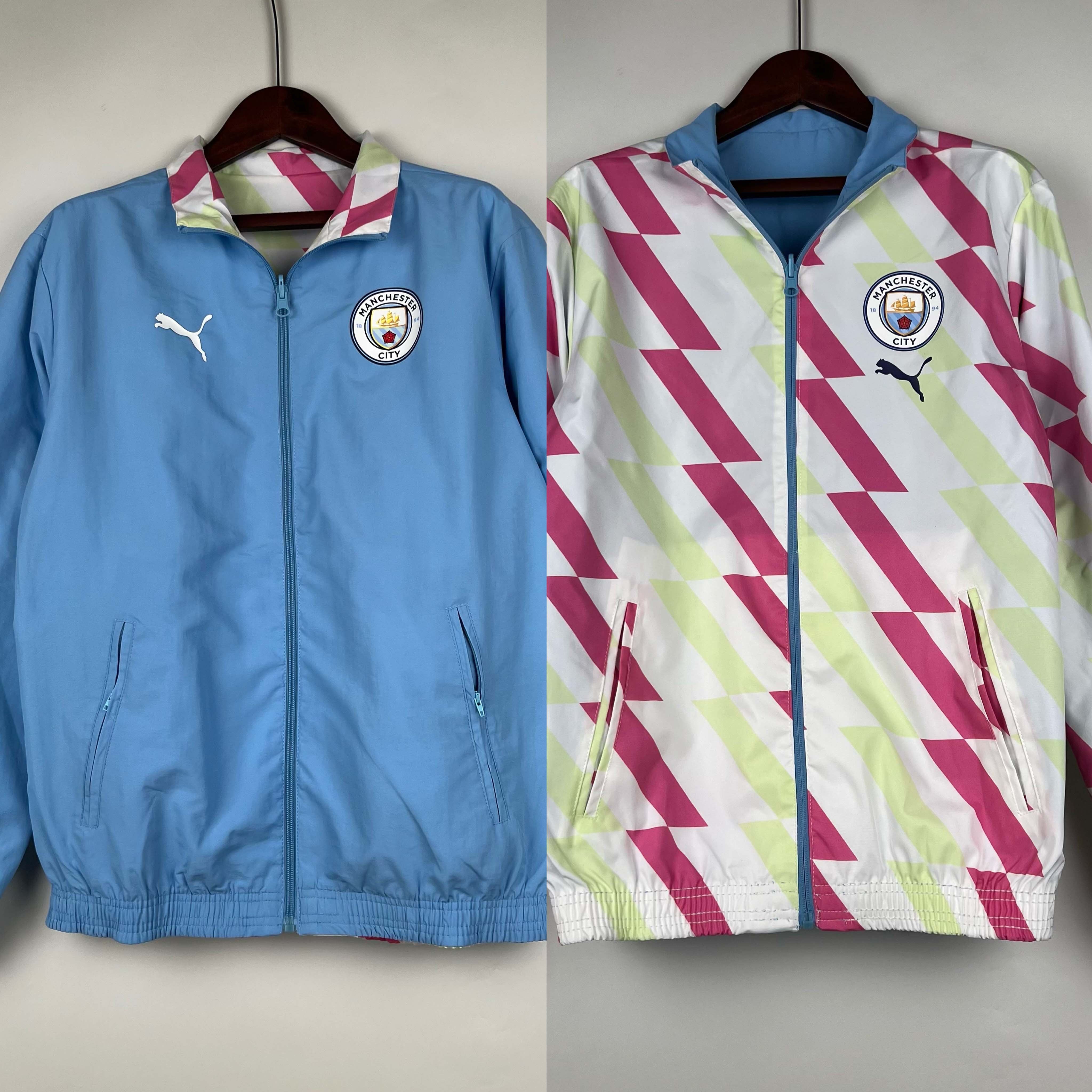 2023/2024 Manchester City Reversible Windbreaker Blue Soccer Jersey AAA fan-grade