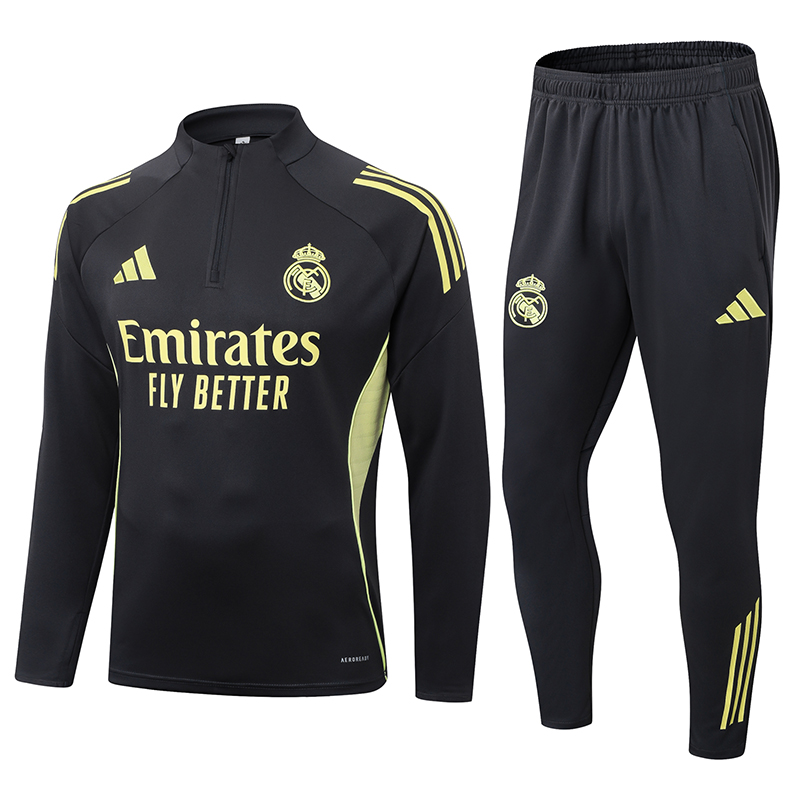 2025-2026 Real Madrid Dark Gray Half-Pull Training Suit Football Shirt AAA fan-grade Set