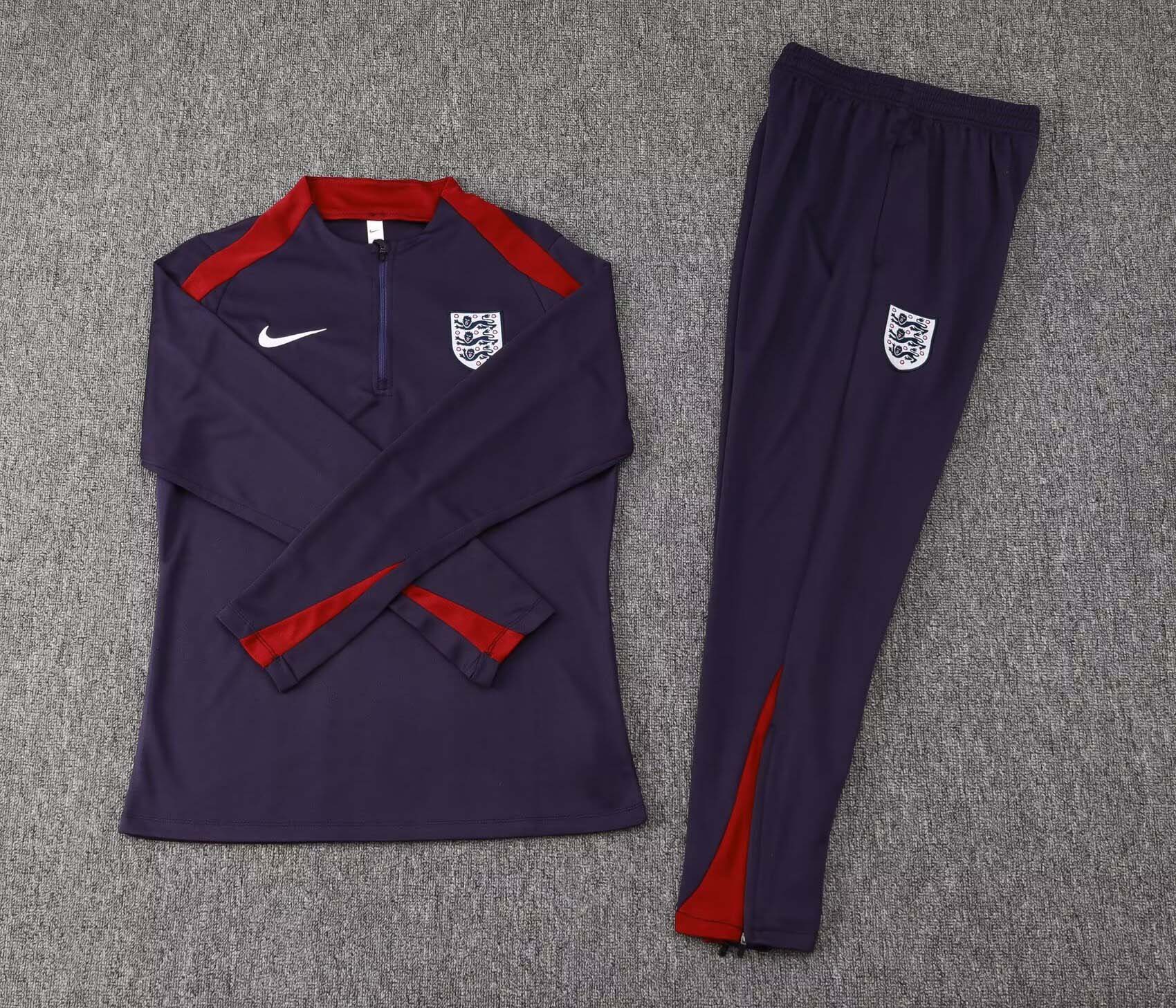 2024 England Half-Pull Training Suit Purple Soccer Jersey Set — view 3