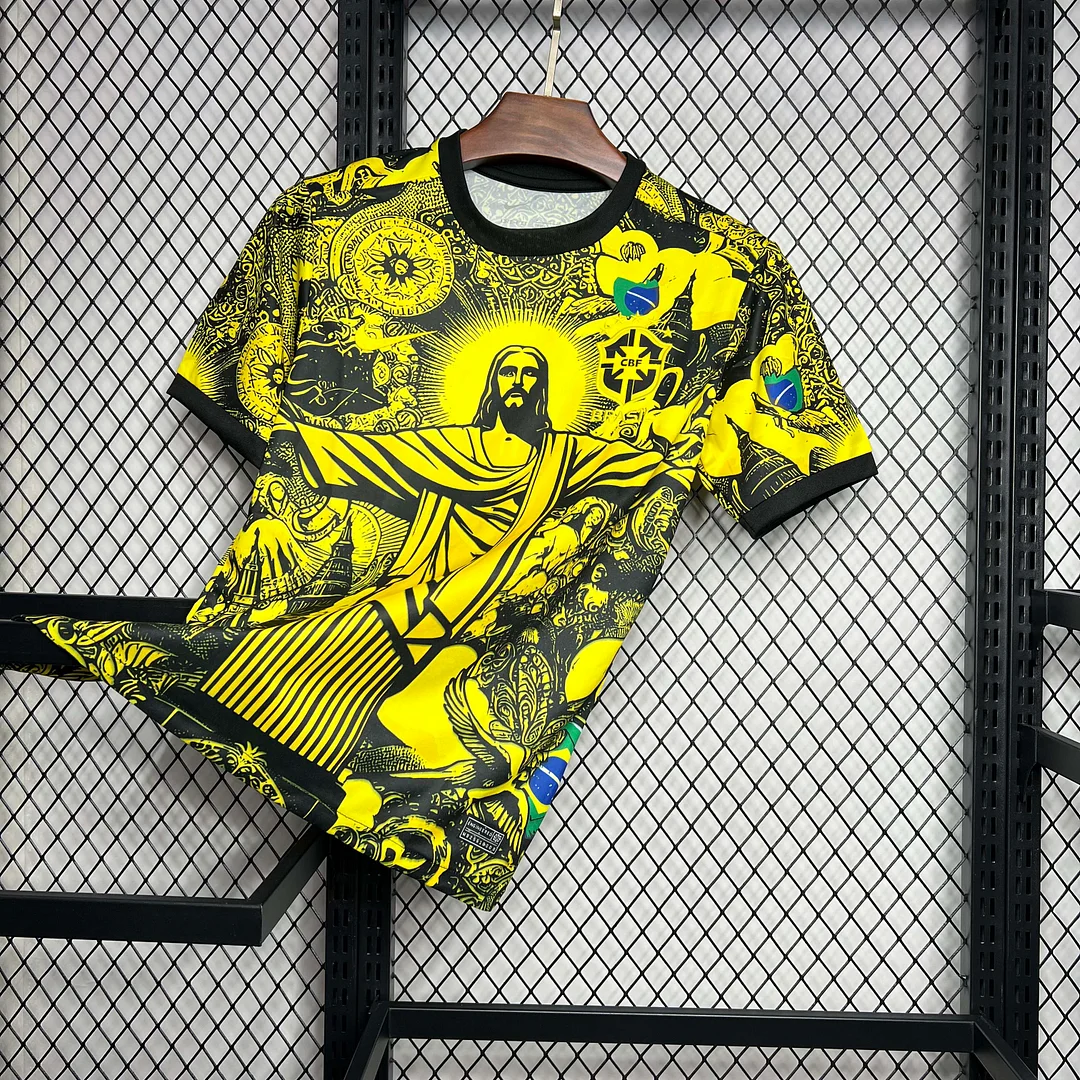 2024 Brasilien Special Edition Jesus Gelb Grau Fußballtrikot — view 2