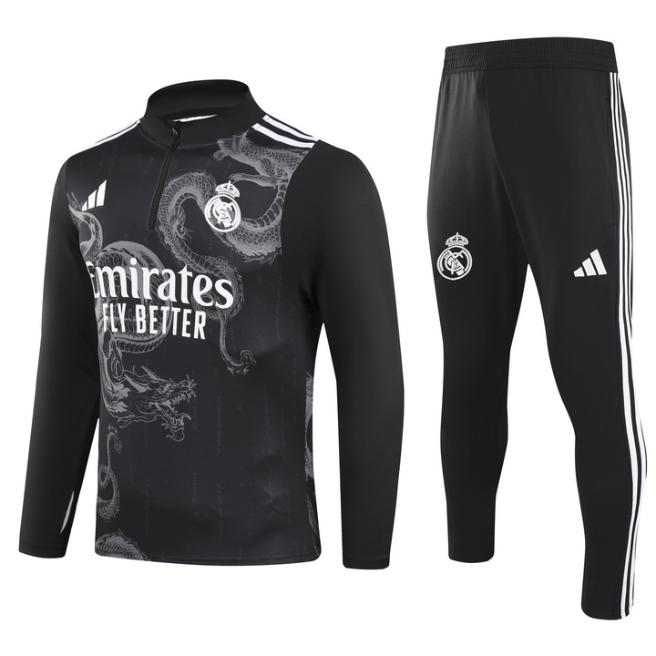2024/2025 Real Madrid Royal Black Special Edition Half-Pull Training Suit Football Shirt AAA fan-grade Set