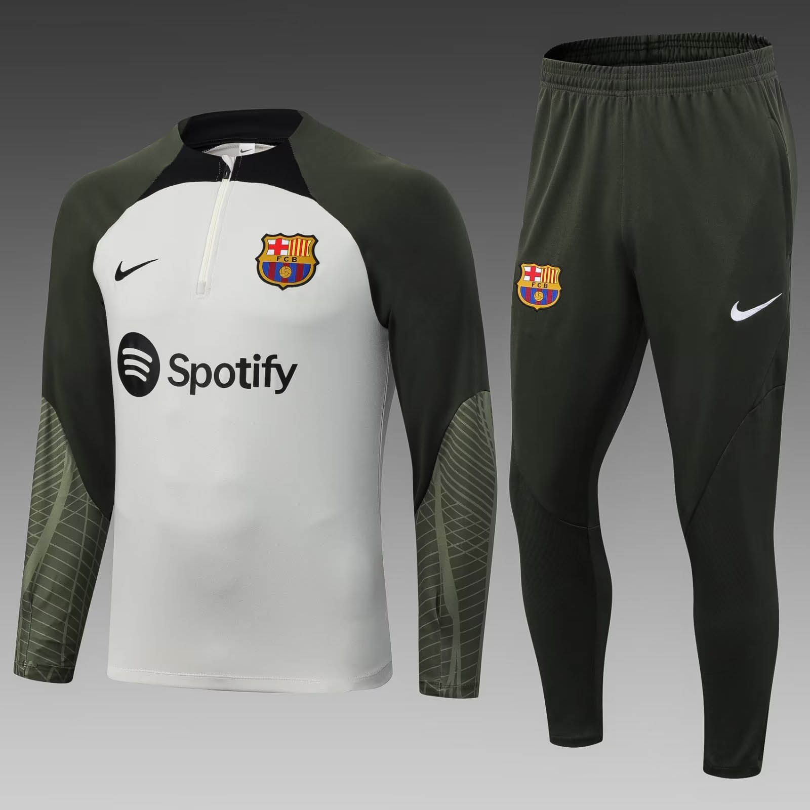 2023/2024 Barcelona Halb-Reißverschluss Trainingsanzug Grau Trikot Set — main view