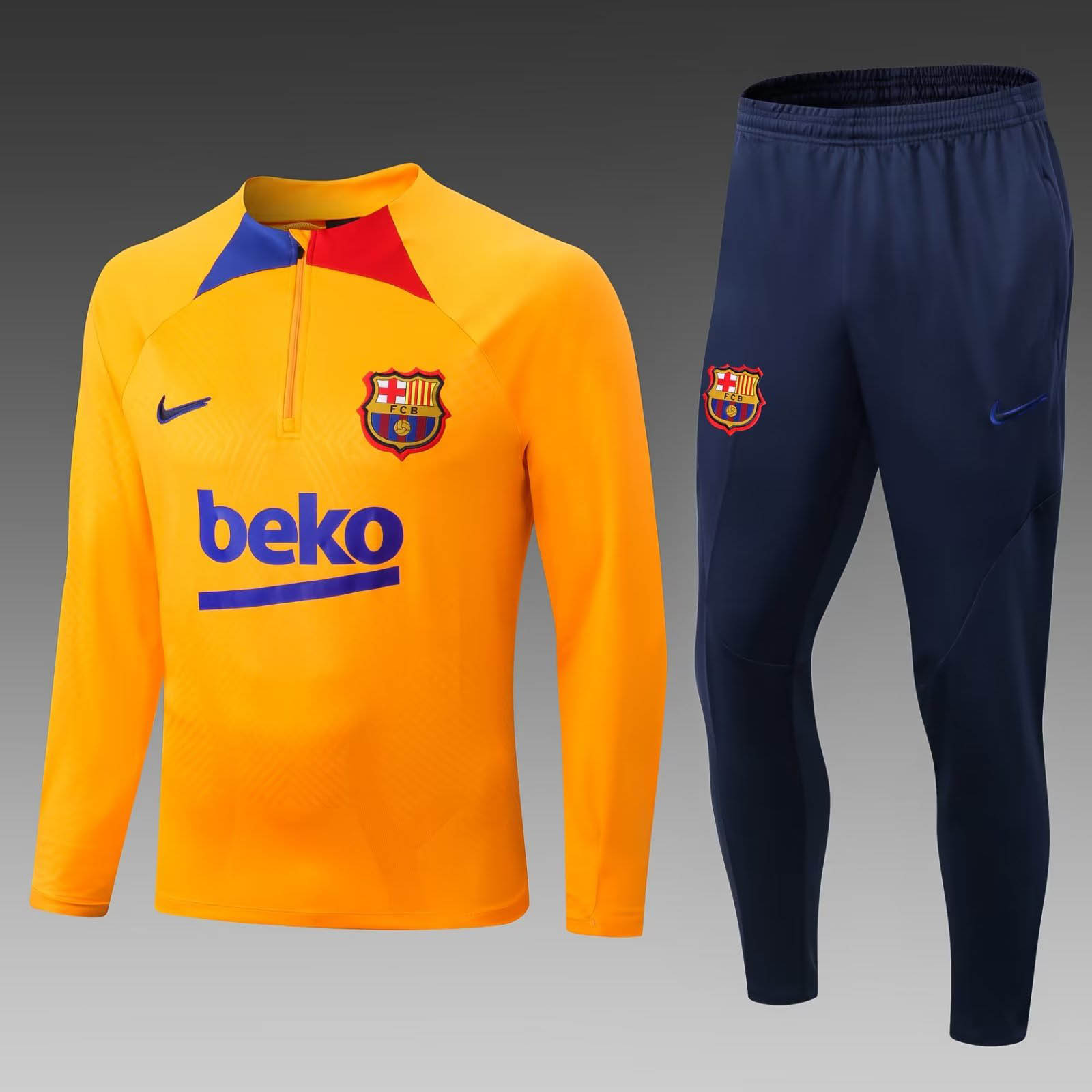 2022/2023 Barcelona Half-Pull Training Suit Yellow Jersey Set — main view